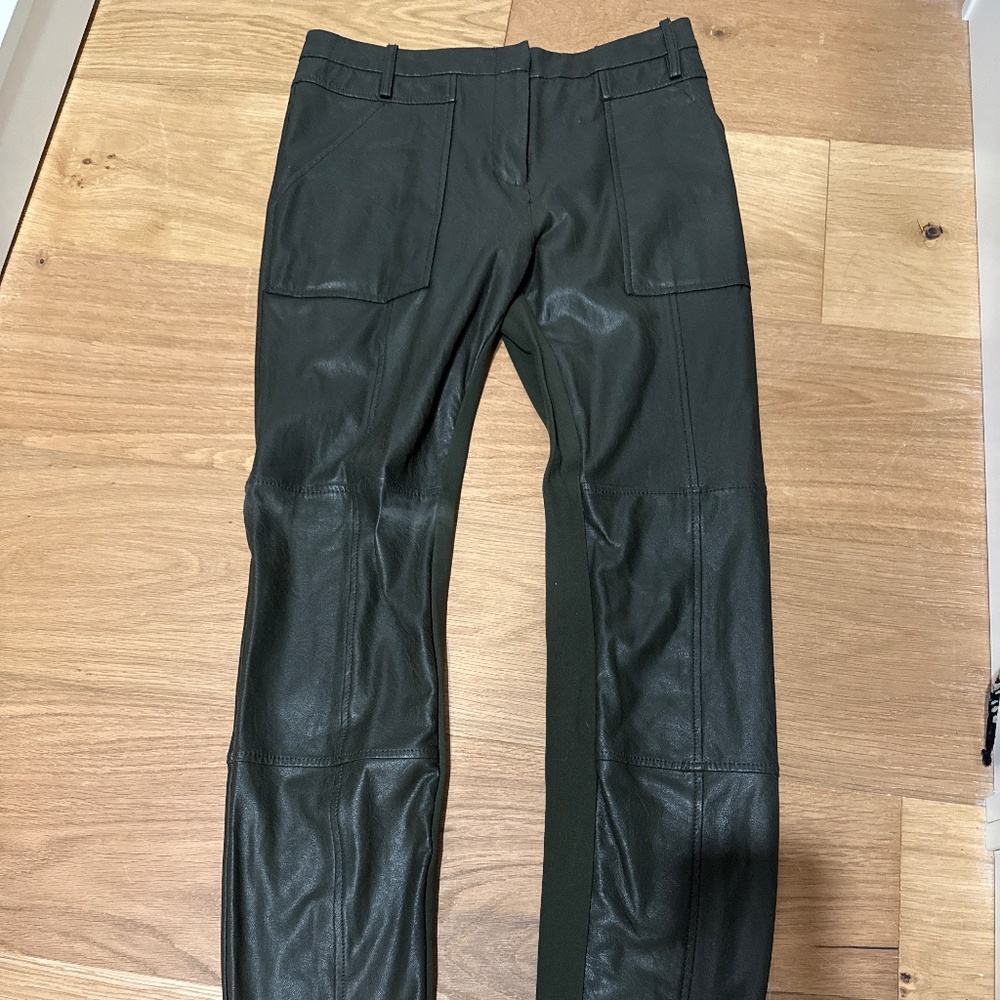 Vegan leather khaki green BcBG pants